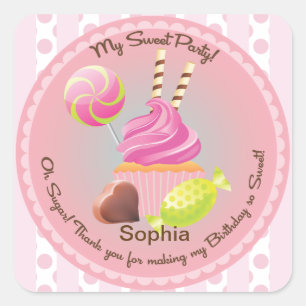 Pegatina Cuadrada Candy Buffet Girl's Party Favor del Cumpleaños Sti