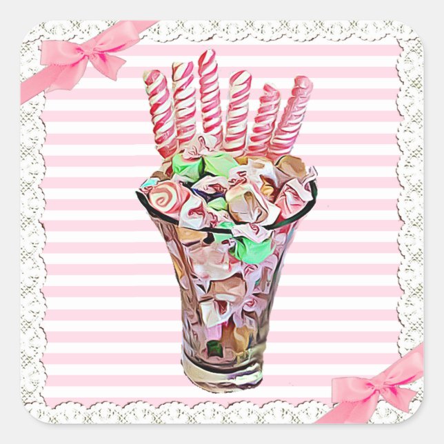 Pegatina Cuadrada Candy Buffet Rosa Bow Pegatinas singulares (Anverso)