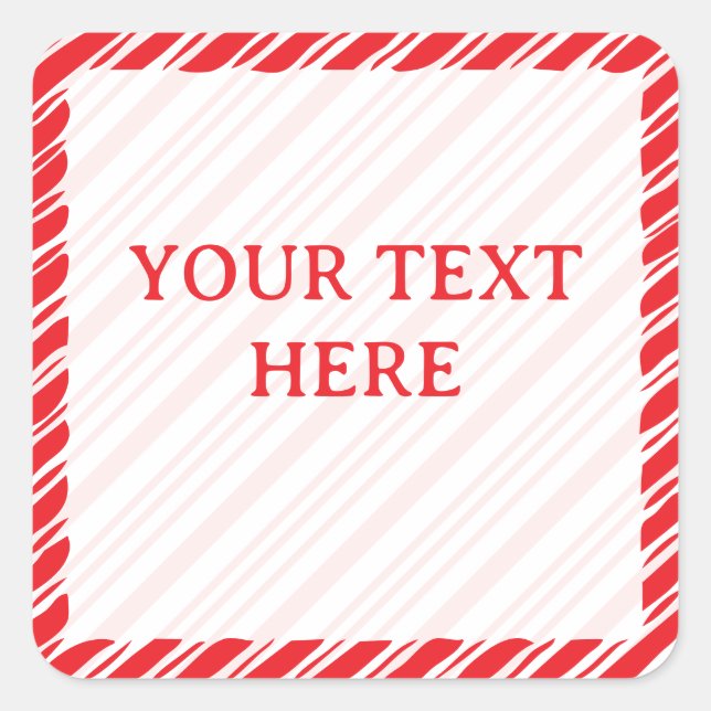 Pegatina Cuadrada Candy Cane Border Christmas Decor Editable Text (Anverso)