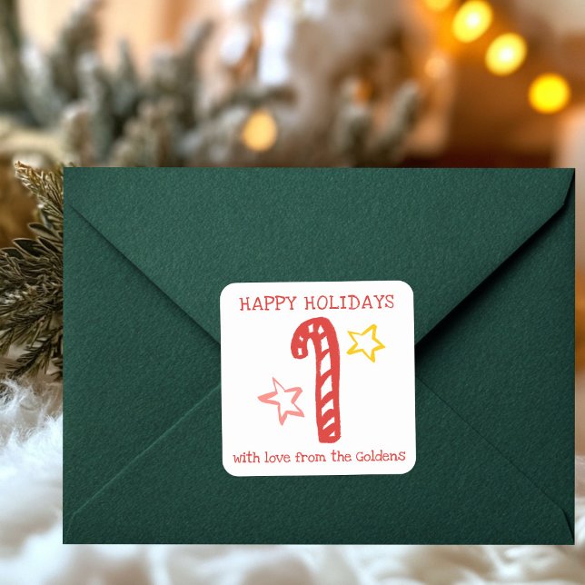 Pegatina Cuadrada Candy Cane Doodle CHRISTMAS Holiday To From Label (Candy Cane Doodle CHRISTMAS Holiday To From Label Sticker
)