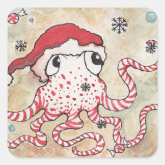 Pegatina Cuadrada Candy Cane Octopus