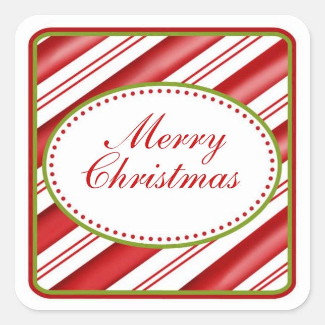 Pegatina Cuadrada Candy Cane Stripe Christmas Stickers (Anverso)