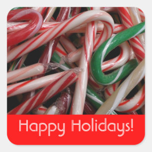 Pegatina Cuadrada Candy Canes Felices Fiestas