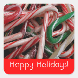 Pegatina Cuadrada Candy Canes Felices Fiestas