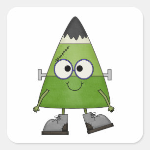 Pegatina Cuadrada Candy Corn Frankenstein Halloween