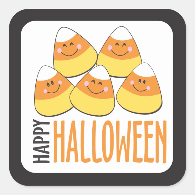 Pegatina Cuadrada Candy Corn Happy Halloween (Anverso)