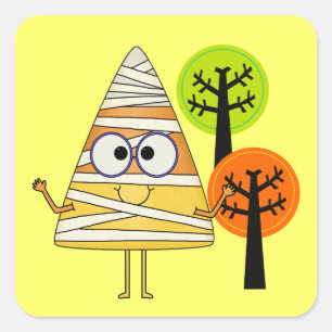Pegatina Cuadrada Candy Corn Mummy Halloween