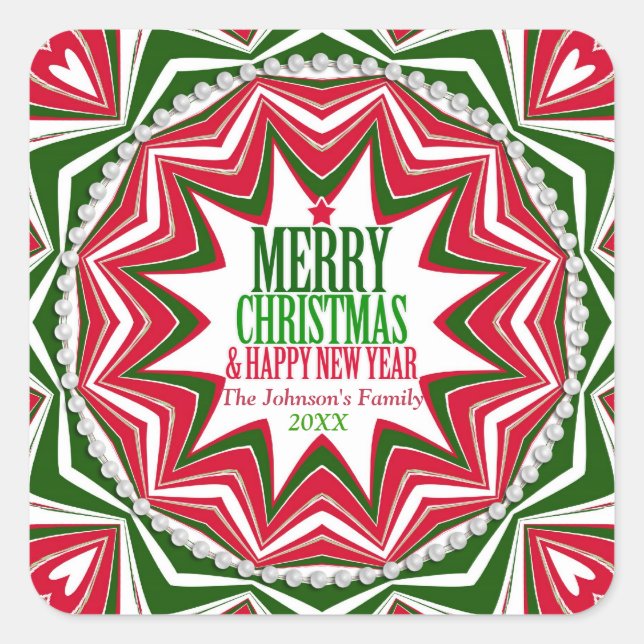 Pegatina Cuadrada Candy Starburst Keepsake Navidades Fiesta Plate (Anverso)