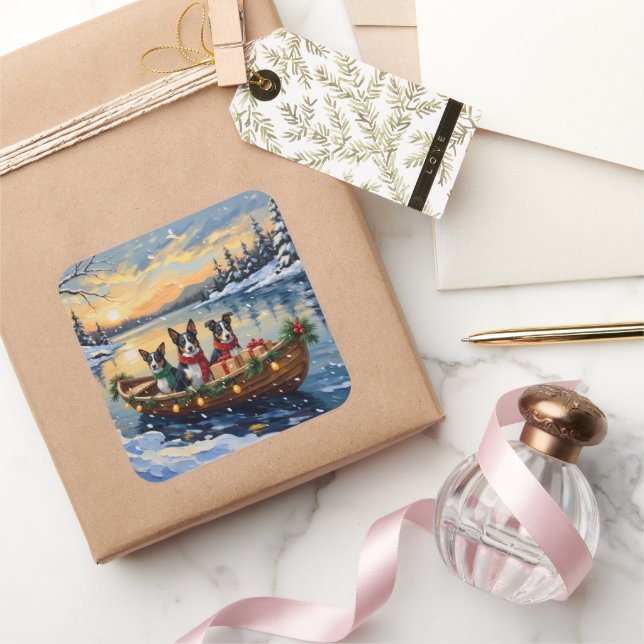 Pegatina Cuadrada Cane Corso Christmas Boat Holiday (Regalar)