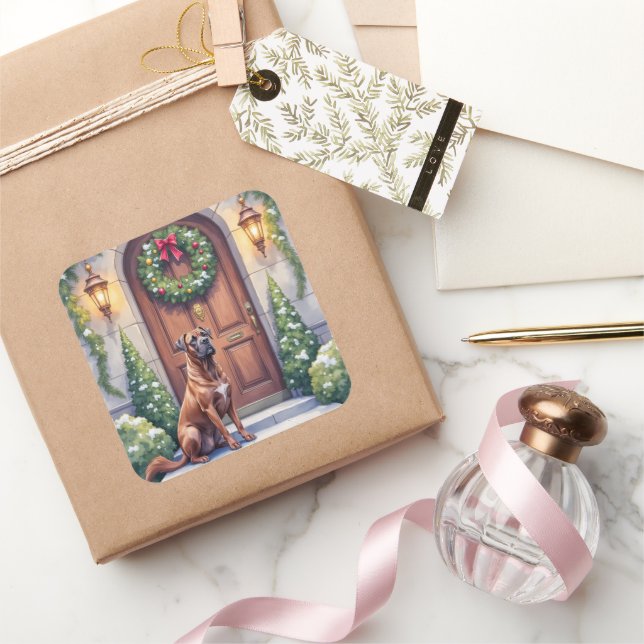 Pegatina Cuadrada Cane Corso Grand Door Evergreen Christmas Art (Regalar)