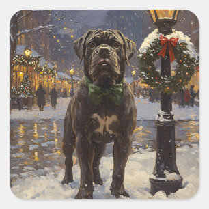 Pegatina Cuadrada Cane Corso Navidades