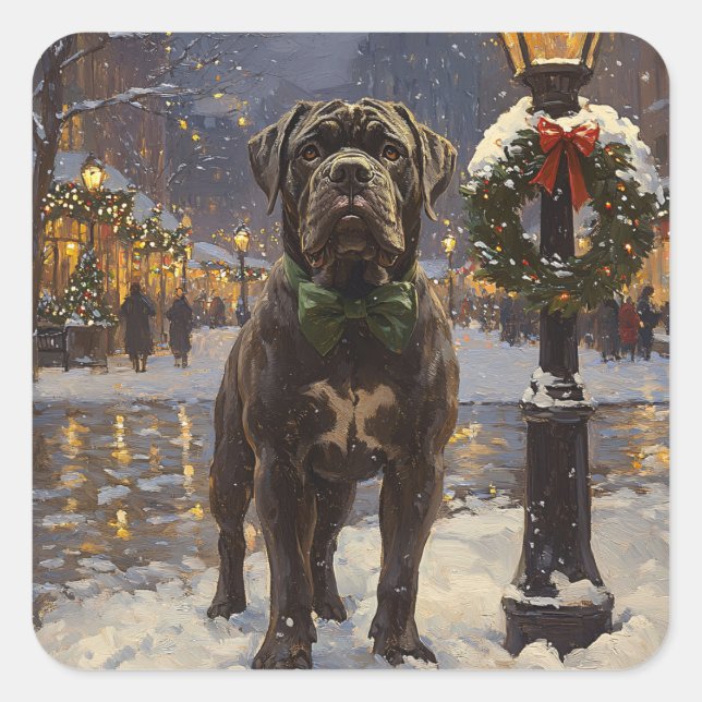 Pegatina Cuadrada Cane Corso Navidades (Anverso)