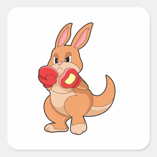 Pegatina Cuadrada Canguro en boxeo con guantes de boxeo (Anverso)