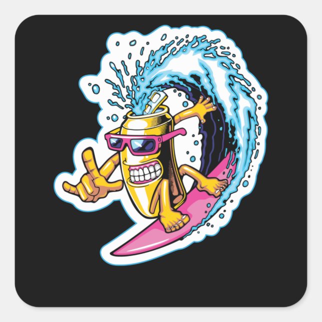 Pegatina Cuadrada Cans Surfing (Anverso)