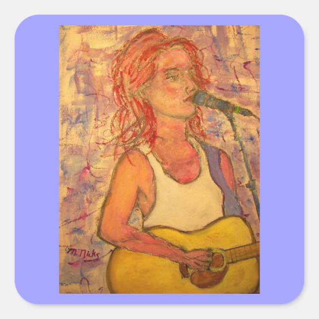 Pegatina Cuadrada cantante de micrófono azul (Anverso)