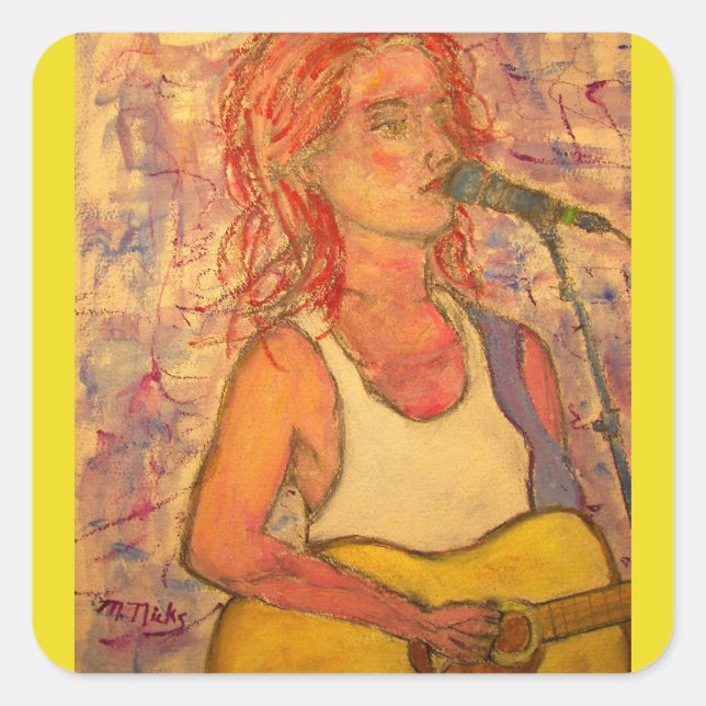Pegatina Cuadrada cantante de micrófono azul (Anverso)