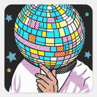 Pegatina Cuadrada Cantante de Pop Art Bola de Espejo Bola de Disco