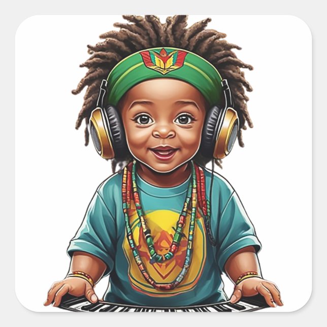 Pegatina Cuadrada Cantante de Reggae Bebé Adorable (Anverso)