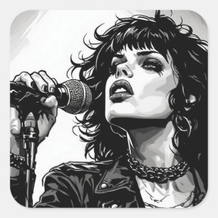 Pegatina Cuadrada Cantante gótica punk chica estilo gráfico retro