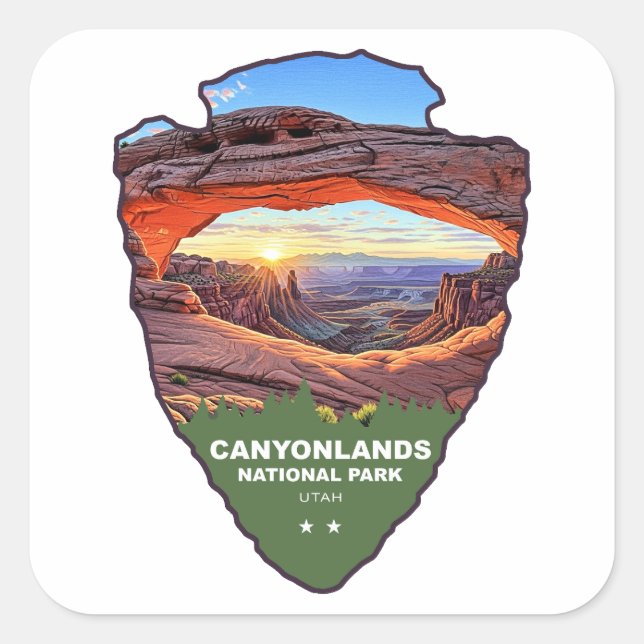 Pegatina Cuadrada Canyonlands Parque Nacional Mesa Arch Punta de Fle (Anverso)
