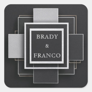 Pegatina Cuadrada Capas de contraste geométrico Boda negro elegante