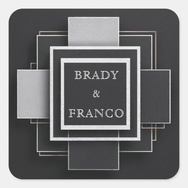 Pegatina Cuadrada Capas de contraste geométrico Boda negro elegante (Anverso)