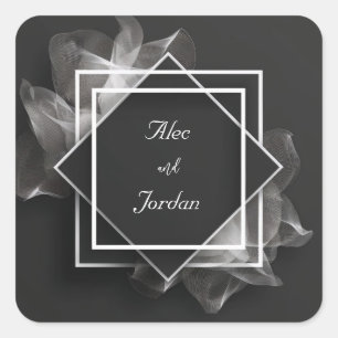 Pegatina Cuadrada Capas de malla humeante Elegante Boda negro