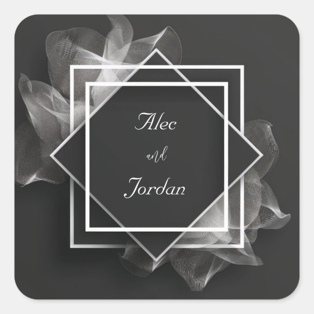 Pegatina Cuadrada Capas de malla humeante Elegante Boda negro (Anverso)
