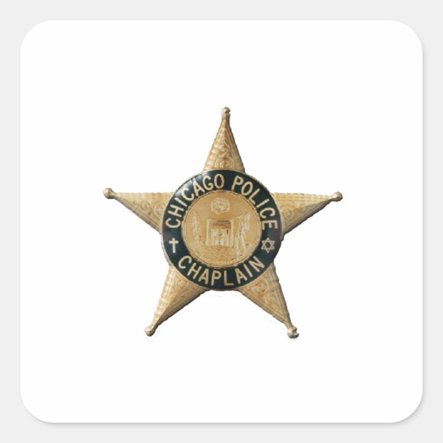 Pegatina Cuadrada Capellán policial de Chicago (Anverso)