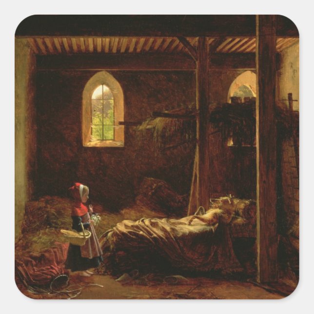 Pegatina Cuadrada Caperucita roja pequeña, c.1820 (Anverso)