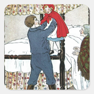 Pegatina Cuadrada Caperucita Rojo: Caja fuerte poco roja