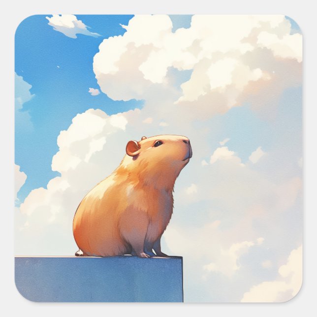 Pegatina Cuadrada Capibara Atento (Anverso)