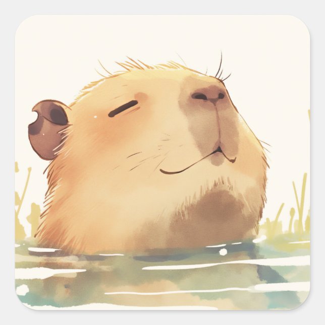 Pegatina Cuadrada Capibara Refrescándose (Anverso)