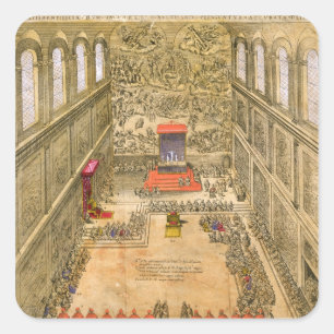 Pegatina Cuadrada Capilla de la audiencia en el Vatican (grabado del