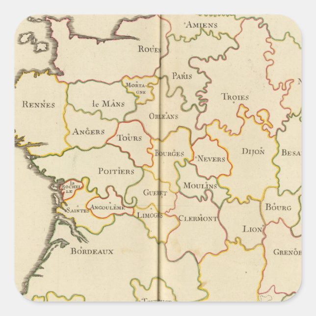 Pegatina Cuadrada Capitales de Francia (Anverso)