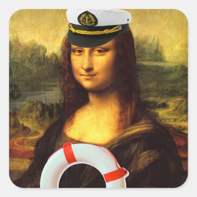 Pegatina Cuadrada Capitán del mar Mona Lisa (Anverso)