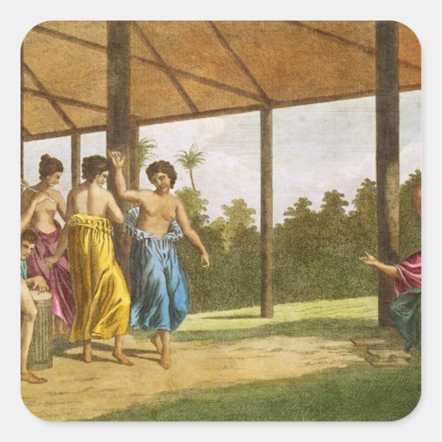 Pegatina Cuadrada Capitán Wallis, a su llegada a O'Taheite (Anverso)