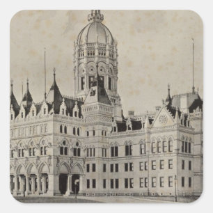 Pegatina Cuadrada Capitolio del estado, Hartford