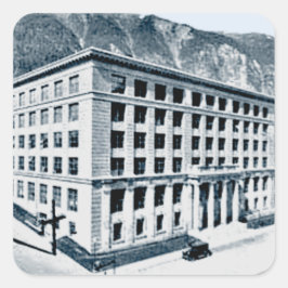 Pegatina Cuadrada Capitolio estatal de Alaska en Juneau, fecha de la