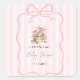 Pegatina Cuadrada Capítulo Nuevo Arco Rosa Rayas Baby Shower