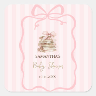Pegatina Cuadrada Capítulo Nuevo Arco Rosa Rayas Baby Shower