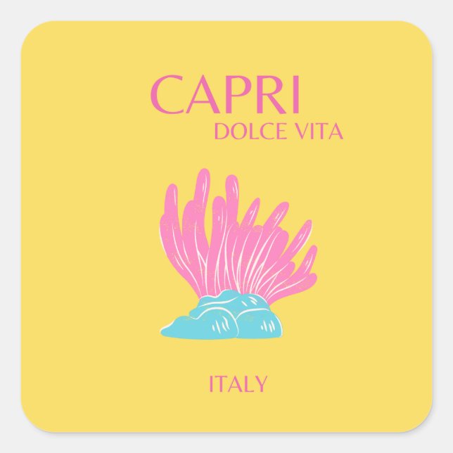 Pegatina Cuadrada Capri Dolce Vita, arte de viajes, amarillo (Anverso)