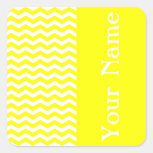 Pegatina Cuadrada Capri Lemon Wave Chevron con nombre
