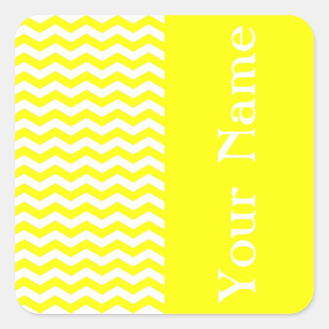 Pegatina Cuadrada Capri Lemon Wave Chevron con nombre (Anverso)