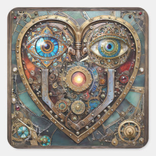 Pegatina Cuadrada Caprichoso Corazón Steampunk Te Veo Te Amo