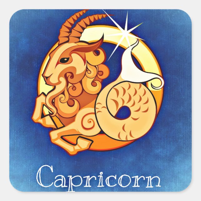 Pegatina Cuadrada Capricornio, Capricorno (Anverso)