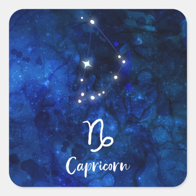 Pegatina Cuadrada Capricornio Constelación Zodiaca Galaxia Celestial (Anverso)