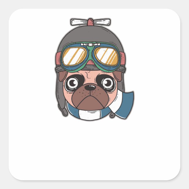 Pegatina Cuadrada Captain Pug (Anverso)