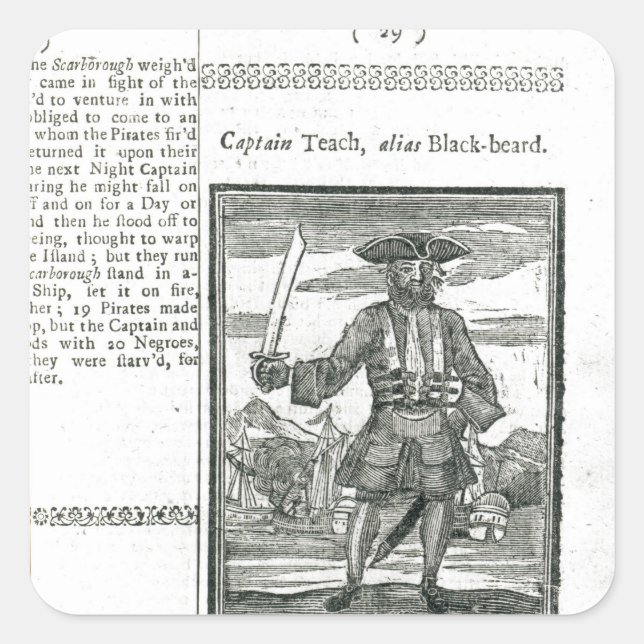 Pegatina Cuadrada Captain Teach, Alias Black Beard (Anverso)