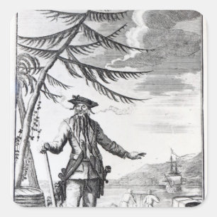 Pegatina Cuadrada Captain Teach, comúnmente llamado Blackbeard